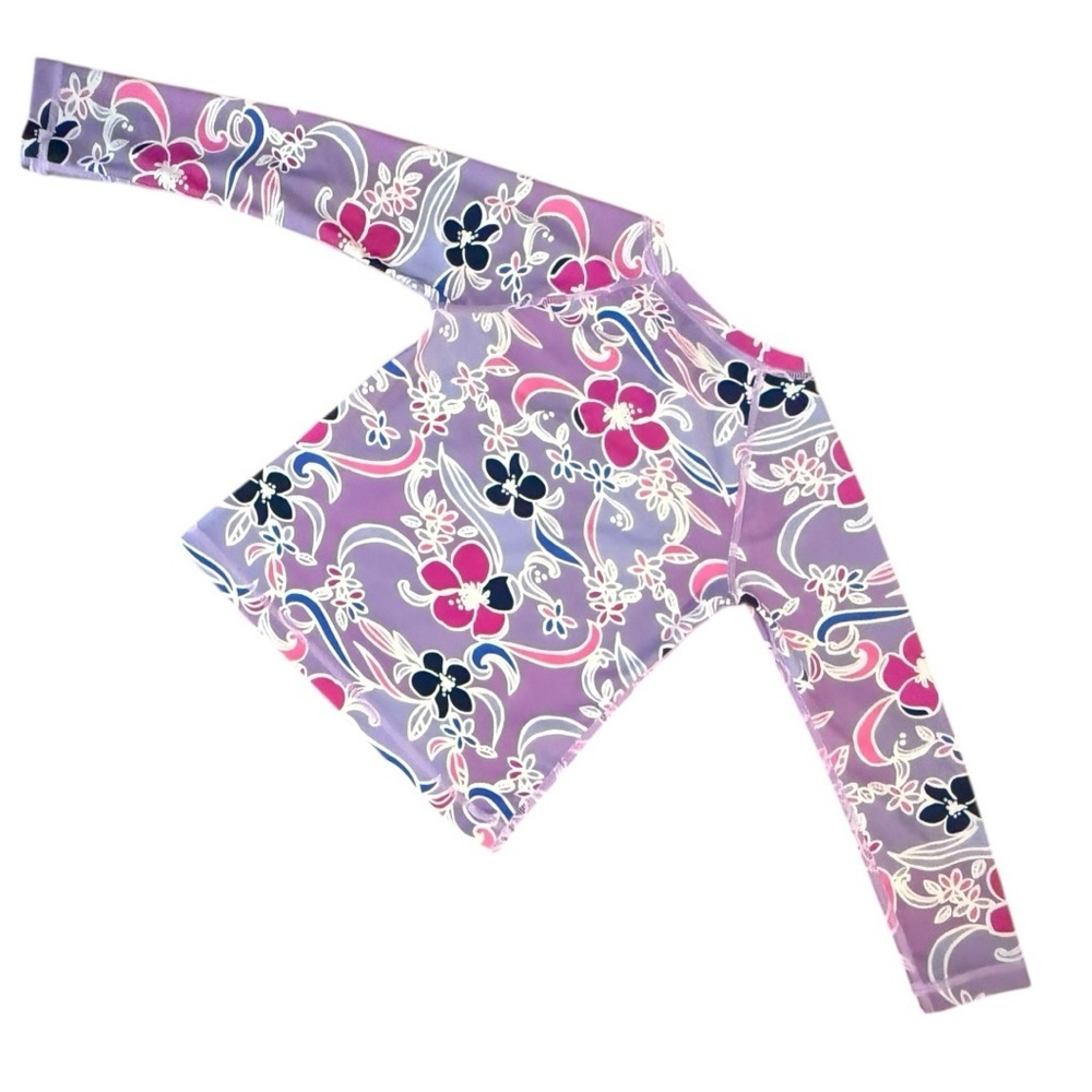 Tea Collection Girls Rash Guard Top Floral Long Sleeve Purple Pink Navy Size 5 - Picture 4 of 7